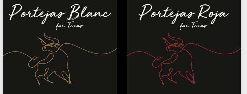 Two West Sandy Creek Winery Logos side by side. One with a yellow outline of a bull and the other with a red outline of a bull.